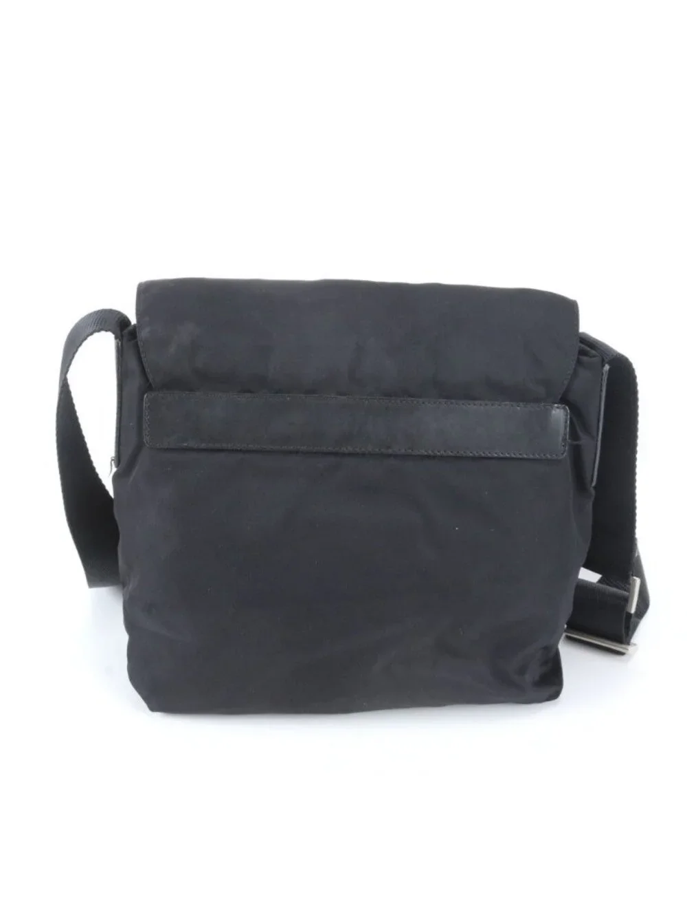 Prada Tessuto Nylon Triangle Logo Leather Shoulder Bag Crossbody Messenger Black